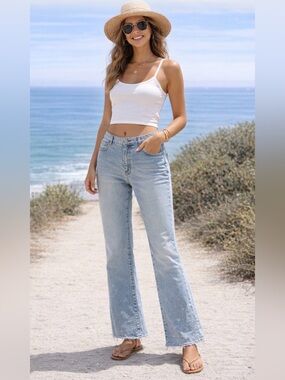 Lauren Jeans Co Ralph Lauren Bootcut Jeans Light Wash Raw Hem Y2K Size 14